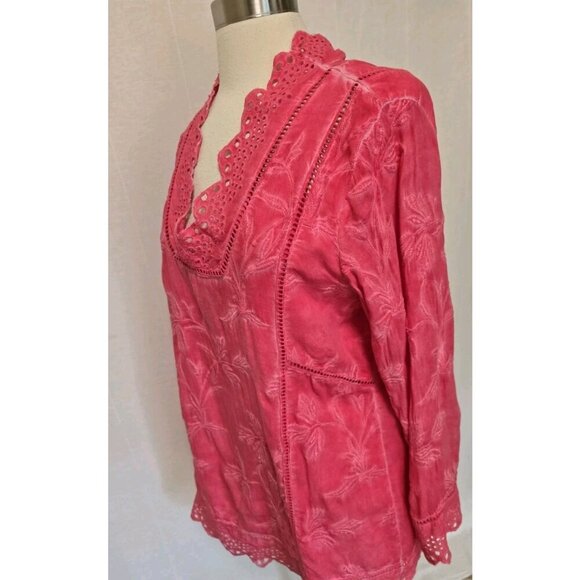 Soft Surroundings Pink Embroidered Boho Tunic Top Womens Size Medium - Picture 6 of 6